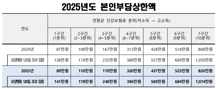 2025년 병원비 환급 vs 실비보험, 당신의 돈을 지키는 가장 현명한 의료비 절약법은? 1 2025년도 본인부담상한액